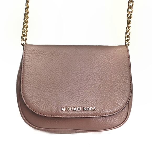 Michael Kors Taupe Pebbled Leather Chain Crossbody Bag | Neutral Designer Staple - Picture 1 of 11